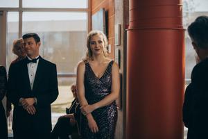 Primary view of object titled '[Two students in black tie dress at the UNT College of Music Gala]'.