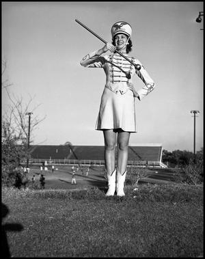 Primary view of object titled '[Marching Band Majorette on Field]'.