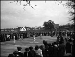 Primary view of object titled '[Basketball Game #1- Men - Outdoors - NTSN vs TU - 1914]'.