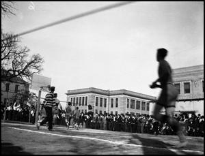 Primary view of object titled '[Basketball Game #5- Men - Outdoors - NTSN vs TU - 1914]'.