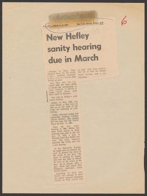 Primary view of object titled '[Clipping: New Hefley sanity hearing due in March]'.