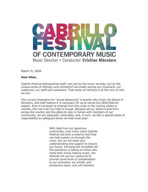 Primary view of object titled '[Cabrillo Festival of Contemporary Music cancellation notice letter]'.
