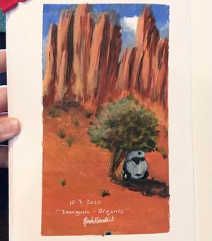 Primary view of object titled '[Desert landscape and robot gouache painting for Instagram challenge, "Gouachetober"]'.