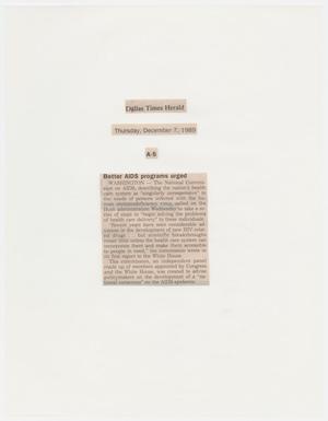 Primary view of object titled '[Clipping: Better AIDS programs urged]'.