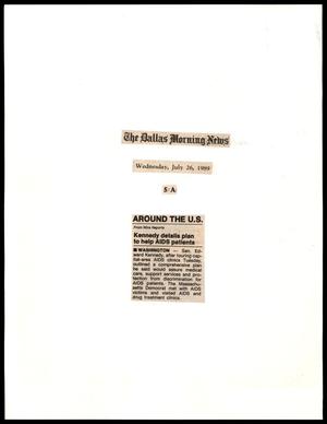Primary view of object titled '[Clipping: Kennedy details plan to help AIDS patients]'.