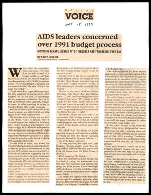 Primary view of object titled '[Clipping: AIDS leaders concerned over 1991 budget process]'.
