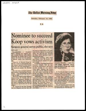 Primary view of object titled '[Clipping: Nominee to succeed Koop vows activism]'.