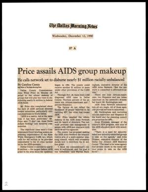 Primary view of object titled '[Clipping: Price assails AIDS group makeup]'.