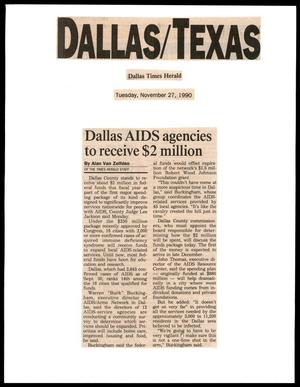 Primary view of object titled '[Clipping: Dallas AIDS agencies to receive $2 million]'.