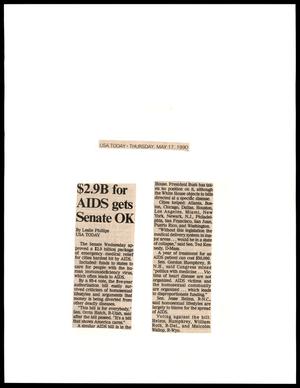 Primary view of object titled '[Clipping: $2.9B for AIDS gets Senate OK]'.