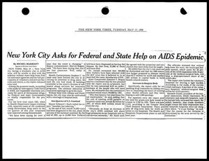 Primary view of object titled '[Clipping: New York City asks for federal and state help on AIDS epidemic]'.
