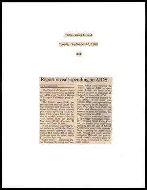 Primary view of object titled '[Clipping: Report reveals spending on AIDS]'.