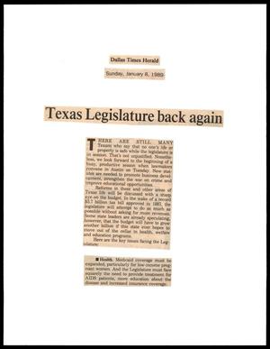 Primary view of object titled '[Clipping: Texas legislataure back again]'.