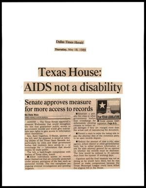 Primary view of object titled '[Clipping: Texas House: AIDS not a disability]'.