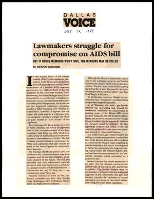 Primary view of object titled '[Clipping: Lawmakers struggle for compromise on AIDS bill]'.