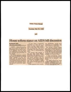 Primary view of object titled '[Clipping: House softens stance on AIDS bill discussion]'.