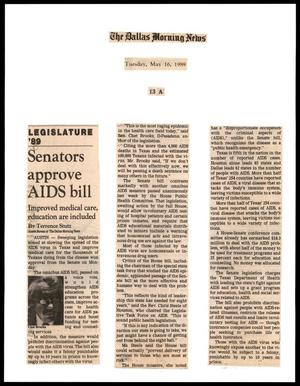 Primary view of object titled '[Clipping: Senators approve AIDS bill]'.