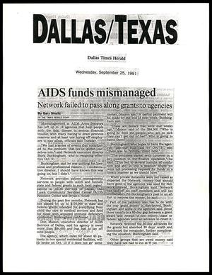 Primary view of object titled '[Clipping: AIDS funds mismanaged]'.