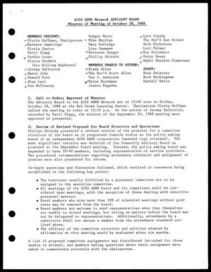 Primary view of object titled '[Meeting minutes for AIDS ARMS Network advisory board, October 28, 1988]'.
