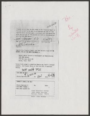 Primary view of object titled '[Financial report and signed signature sheet, February 20, 1989]'.