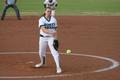 Photograph: [Ashley Lail pitches at UNT softball game, 2]
