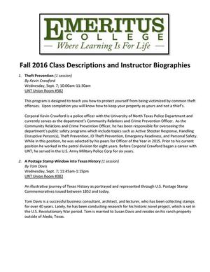 Primary view of object titled '[Catalog of Emeritus College: Fall 2016]'.