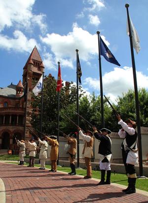 Primary view of object titled '[TXSSAR Color Guard at Hopkins County Veterans Memorial, 9]'.
