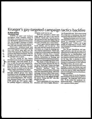 Primary view of object titled '[Clipping: Krueger's gay-targeted campaign tactics backfire]'.
