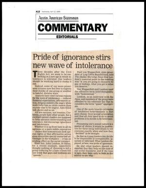 Primary view of object titled '[Clipping: Pride of ignorance stirs new wave of intolerance]'.