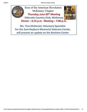 Primary view of object titled '[TXSSAR McKinney Chapter monthly meeting flyer: June 20th, 2013'.