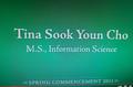 Thumbnail image of item number 1 in: '[University of North Texas Spring 2021 virtual recognition ceremony screenshot of Master's graduate Tina Sook Youn Cho's name]'.