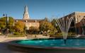 Photograph: [Jody's Fountain and McConnell Tower at UNT Library Mall]