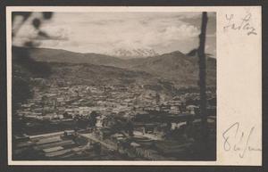 Primary view of object titled '[A view of a city with a mountain]'.