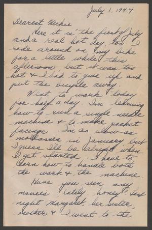 Primary view of object titled '[Letter from Carolyn R. Itri to Nicholas C. Soviero, July 1st, 1944]'.
