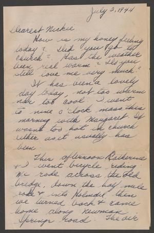 Primary view of object titled '[Letter from Carolyn R. Itri to Nicholas C. Soviero, July 2, 1944]'.