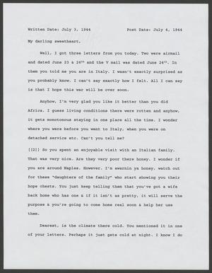 Primary view of object titled '[Typed version: Letter from Letter from Carolyn R. Itri to Nicholas C. Soviero, July 3, 1944]'.