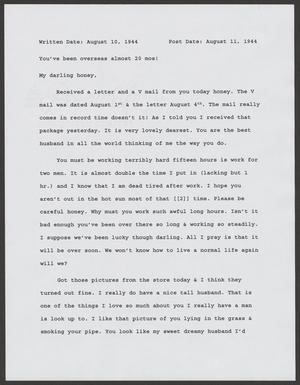 Primary view of object titled '[Typed version: Letter from Carolyn R. Itri to Private Nicholas C. Soviero, August 10th, 1944]'.
