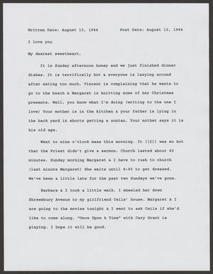 Primary view of object titled '[Typed version: Letter from Carolyn R. Itri to Private Nicholas C. Soviero, August 13, 1944]'.