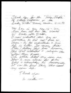 Primary view of object titled '[Letter from an anonymous mother, April 4, 1993]'.