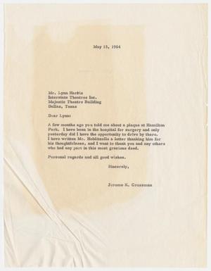 Primary view of object titled '[Message from Jerome K. Crossman to Lynn Harris]'.
