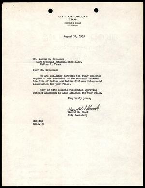 Primary view of object titled '[Letter from Harold G. Shank to Jerome K. Crossman, August 11, 1955]'.