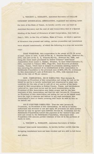 Primary view of object titled '[Certifications of resolutions for the Dallas Citizens' Interracial Association]'.