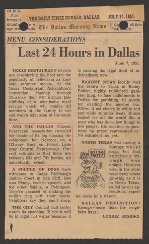 Primary view of object titled '[Clipping: Last 24 Hours in Dallas]'.