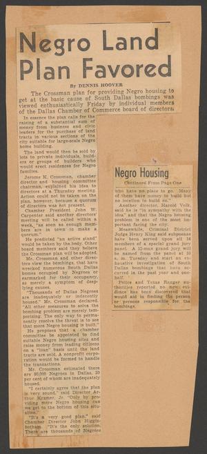 Primary view of object titled '[Clipping: Negro Land Plan Favored]'.