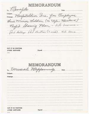 Primary view of object titled '[Memorandum for insurance benefits]'.