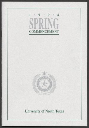 Primary view of object titled '[Commencement Program for University of North Texas, May 14,1994]'.