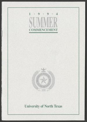 Primary view of object titled '[Commencement Program for University of North Texas, August 13, 1994]'.