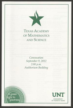 Primary view of object titled '[Commencement Program for University of North Texas, September 9,2012]'.