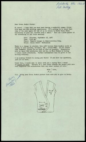 Primary view of object titled '[Letter from Pat Gulley to "Green Jacket Sister"]'.