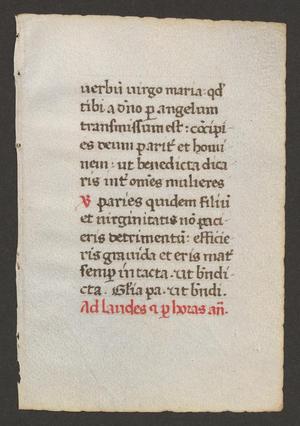 Primary view of [Leaf from an Unadorned Book of Hours 15th Century, Netherlands?]